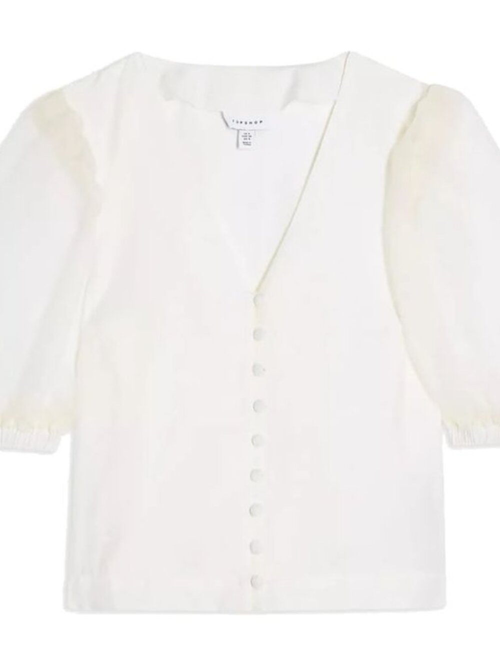 NWT Topshop Ivory Organza Sleeve Button Through Blouse US 6 Meghan Markle ASO - Picture 2 of 6